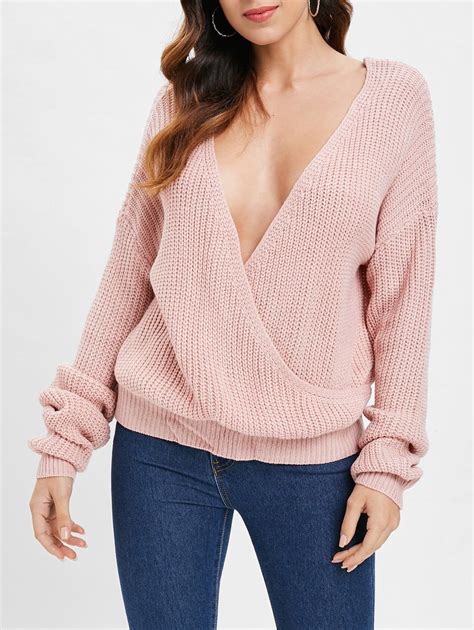 Plunging Neck Backless Chunky Sweater Fashion Dress