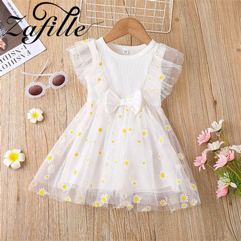 Zafille Baby Girls Princess Dress Daisy Mesh Outfits For Kids Summer