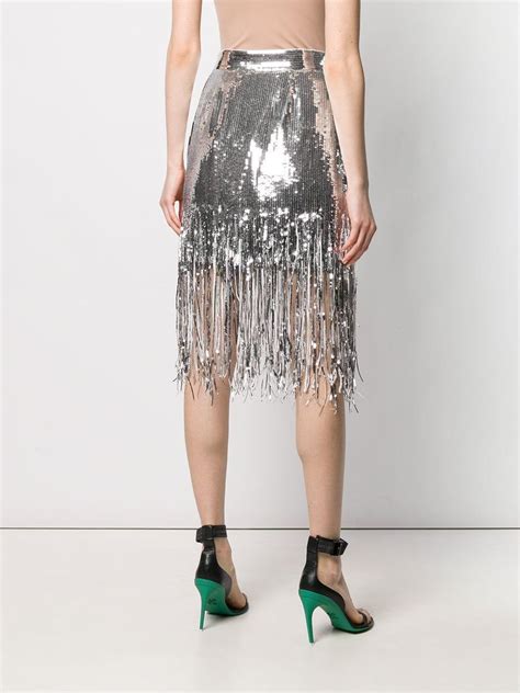 Msgm Sequin Fringed Skirt In Silver Metallic Lyst