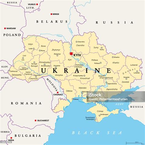 Stock Ilustrace Ukrajina Administrativní Dělení A Centra Politická Mapa