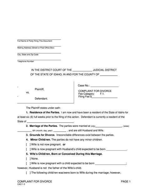 There are no residency duration requirements in you may file for a final divorce yourself, and you may seek custody of children, and. Do It Yourself Divorce Idaho Form - Fill and Sign Printable Template Online | US Legal Forms