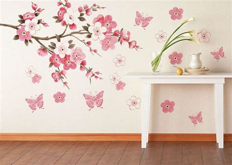 Pink Flowers Butterfly Bathroom Decor Removable Large Wall Stickers