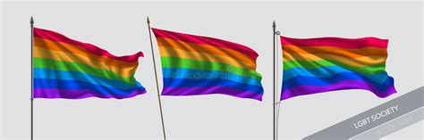 Set Of LGBT Waving Flag On Isolated Background Vector Illustration