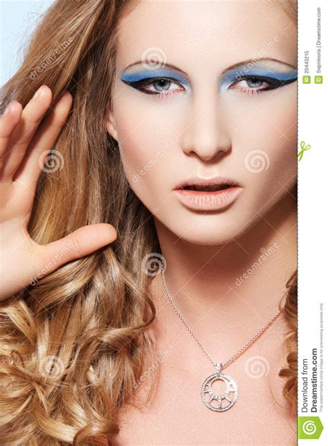 Model With Fashion Make Up Long Hair And Jewelry Stock Image Image