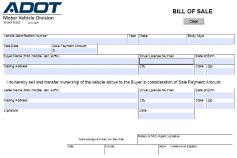 Free Arizona Motor Vehicle Bill Of Sale For Truck Or Car Adot Form