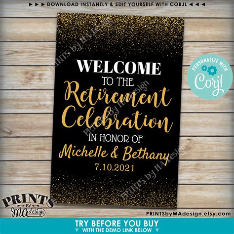Retirement Party Sign Welcome To The Retirement Celebration Gold