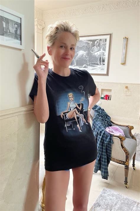 Sharon Stone Poses Pantsless In Basic Instinct T Shirt