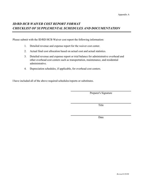 South Carolina Idrd Hcb Waiver Cost Report Format Checklist Of