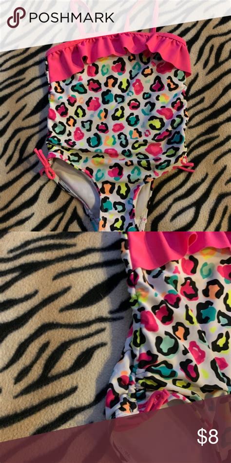 White Pink Cheetah Print Ruffle 1pc Swim Suit White Pink Cheetah Print