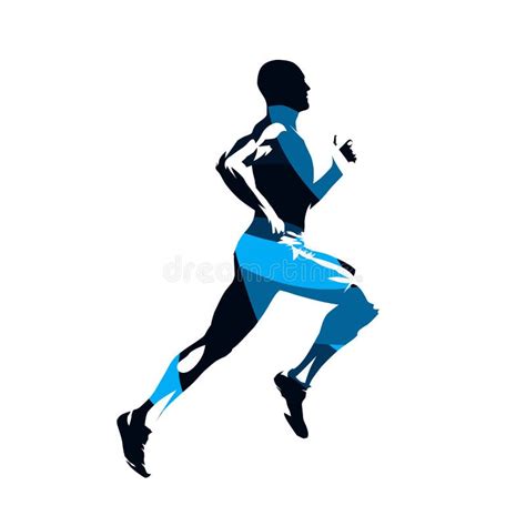 Running Man Abstract Blue Isolated Vector Silhouette Side View Run