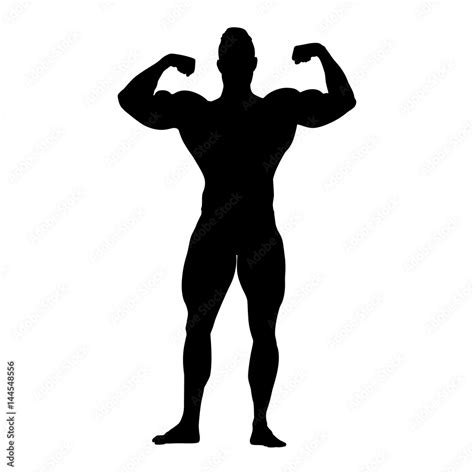 Bodybuilder Vector Silhouette Strong Standing Man With Big Muscles