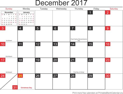 December 2017 Free Printable Calendar Printable Blank