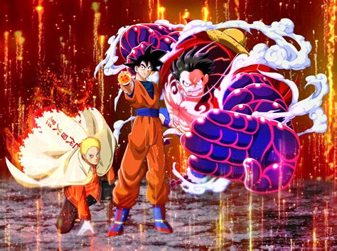 He is a gritty, calm and a cool character. Goku, Luffy, and Naruto poster, crossover, Son Goku ...