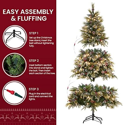 Wbhome 6ft Pre Lit Pre Decorated Snow Flocked Artificial Christmas Tree