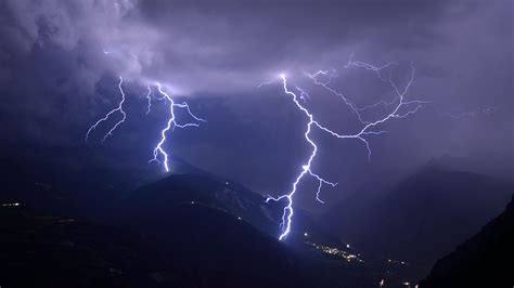 Thunderstorm Lightning Flash From Sky On Mountains 4k Hd Nature