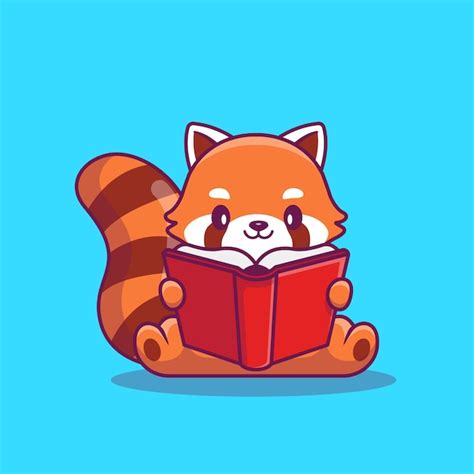 Premium Vector Cute Red Panda Reading Book Cartoon Icon Illustration