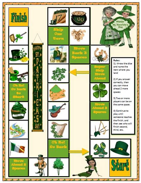 Everyone will have a blast tapping into their competitive side on there are also games great for teams of kids, such as the pot o' gold coin toss or the scavenger hunt that will have them on the hunt for gold coins. Saint Patrick's Day Boardgame