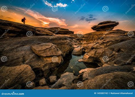 Landscape Of Sunset At Sam Phan Bok In Ubonratchathani Unseen In