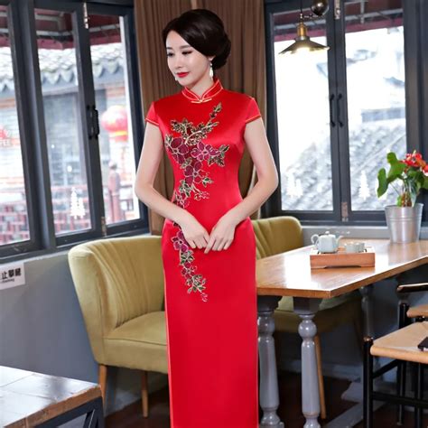 new arrival traditional chinese women long dress novelty print flower slim qipao mandarin collar