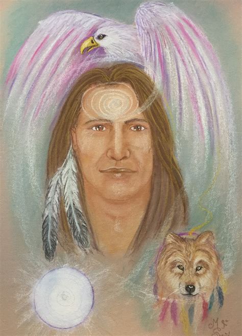Native American Indian Guide With Eagle And Wolf Animal Guides Animal