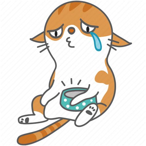 Cartoon Cat Character Hungry Kitten Kitty Sad Icon Download On