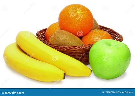 Bananas Mandarins Apples Isolated On White Background Stock Photo