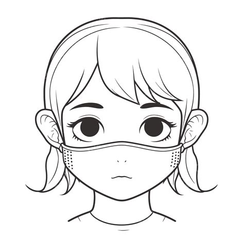 Girl With A Medical Mask On Her Face Outline Sketch Drawing Vector Facemask Drawing Facemask