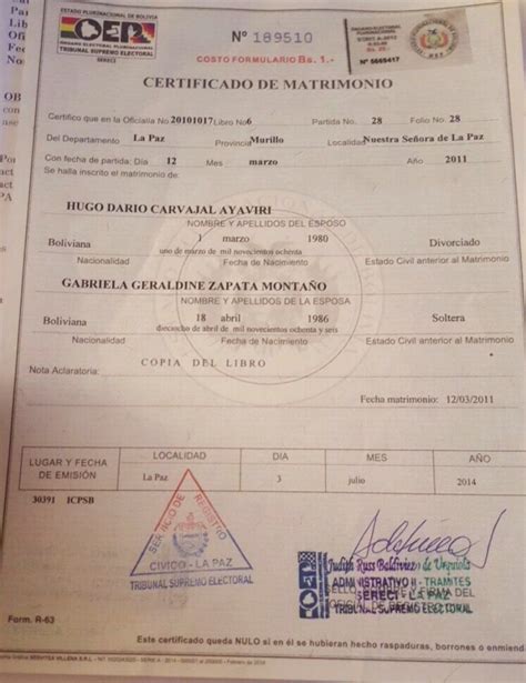 Bolivia Cómo corregir los datos del Certificado de nacimiento matrimonio o defunción