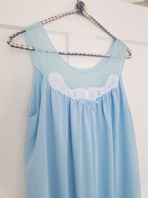 1960s Flowy Baby Doll Nightie Blue Baby Doll Night Gem