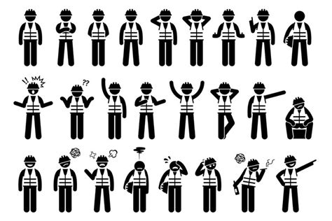 Industrial Construction Worker Character Stick Figure Labor