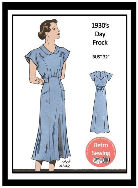 1930s Casual Tea Dress With Pockets Pdf Sewing Pattern Bust 32 Etsy