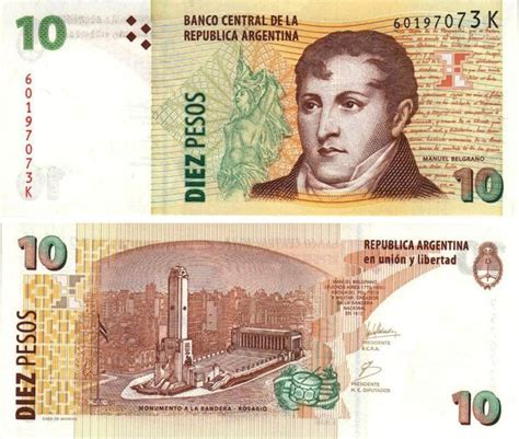 Argentina 10 Pesos Dinero Billetes Argentinos Peso Argentino Y