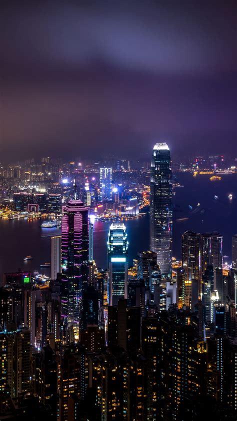 Download Wallpaper 1350x2400 Hong Kong China Skyscrapers Night City