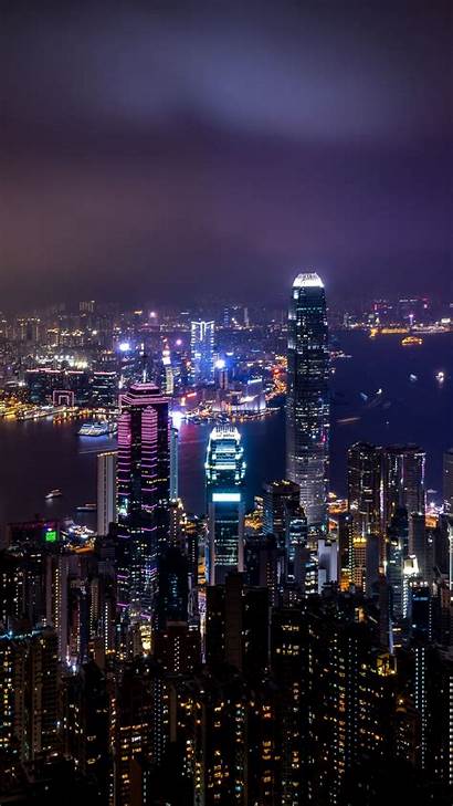 Night Lights China Hong Kong Skyscrapers Background