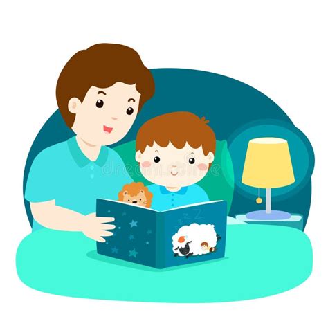 A Illustration Of A Father Reading A Bedtime Story To His Stock Vector