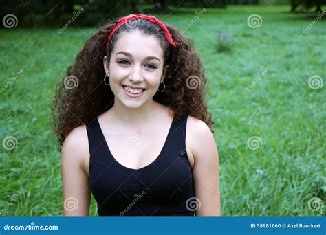 Beautiful Young Woman From Spain Stock Photo Image Of Happy Curly