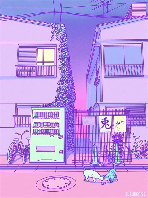 Download Cute Purple Aesthetic Street Cat Pixel Art Wallpaper