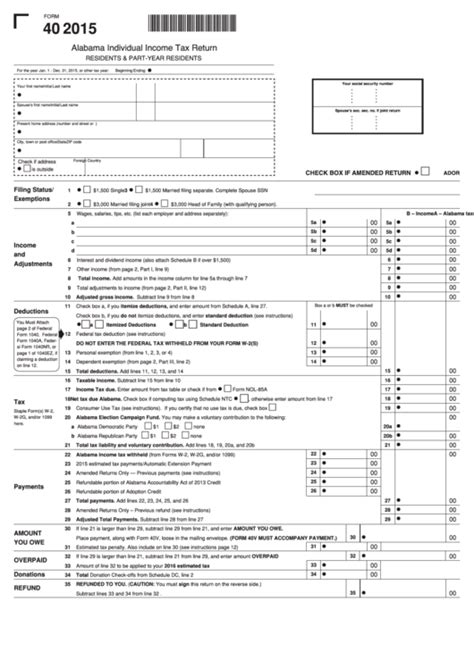 We support all major tax forms and there are no hidden fees. Form 40 - Individual Income Tax Return - 2015 printable pdf download