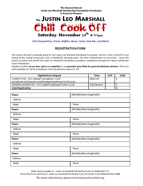 Printable Chili Cook Off Sign Up Sheet