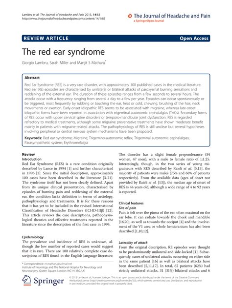 Pdf The Red Ear Syndrome