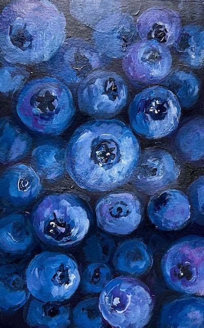 An Abstract Painting Of Blueberries In Oil