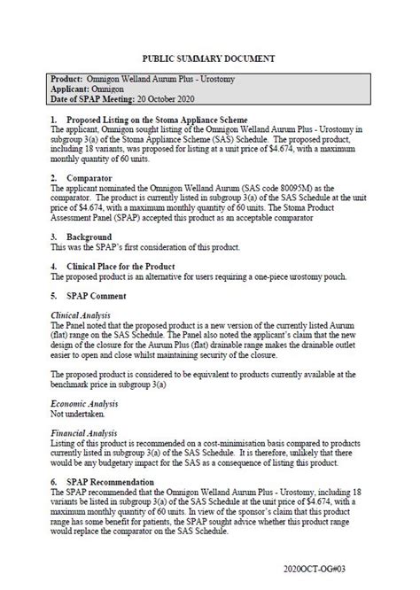 Spap Public Summary Documents October 2020 Omnigon Welland Aurum