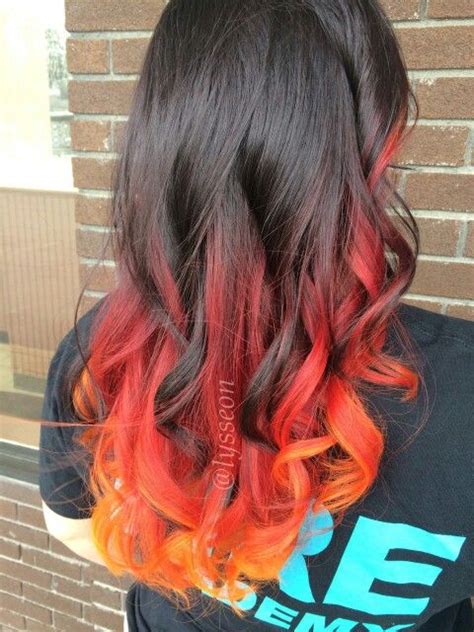 Red Orange Dip Dyed Hair Dip Dye Hair Hair Styles Colored Hair Tips