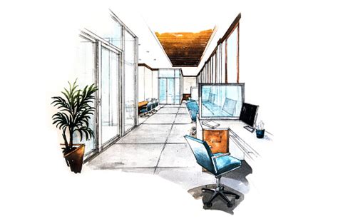 Office Room Design Of Watercolor Painting Stock Illustration Download