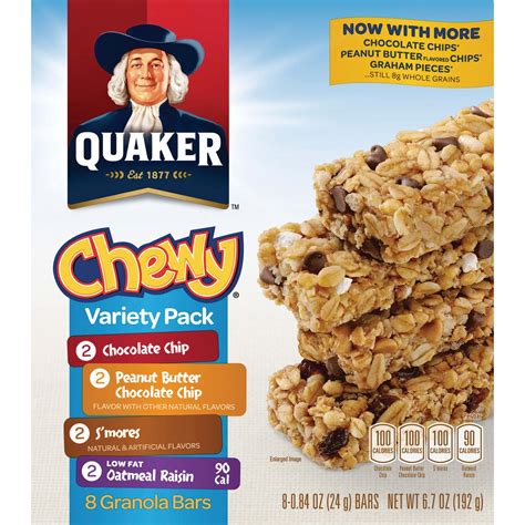 Quaker Foods Chewy Granola Bars Variety Pack 6 7oz 8 BX Assorted