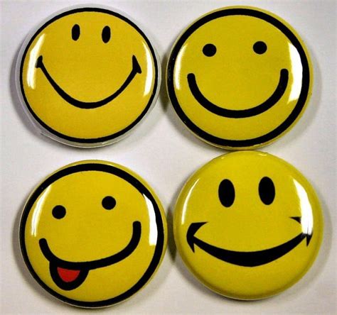 Happy Faces Set Of 4 Pinbacks Buttons Badges 1 Inch