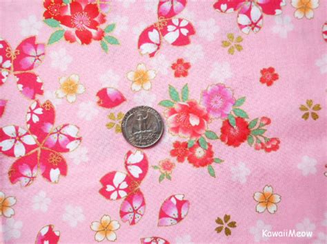 japanese kimono fabric sakura cherry blossoms on pink half etsy