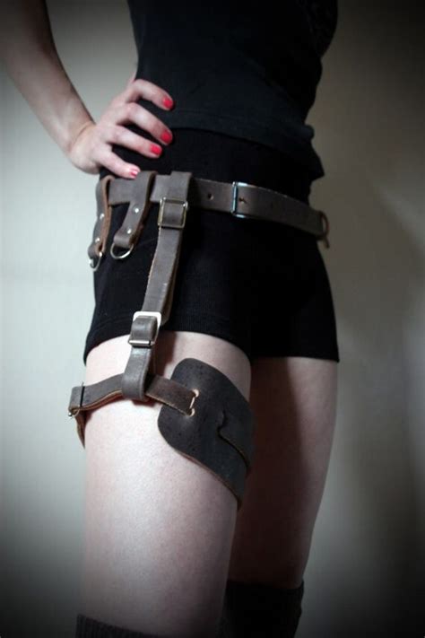 Unisex Real Leather Single Leg Thigh Harness With Belt
