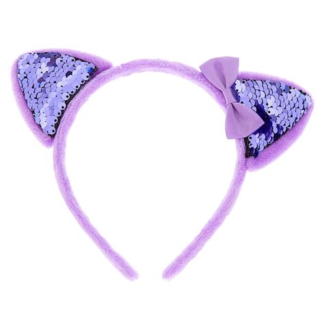 Claires Club Reversible Sequins Cat Ears Headband Purple Claires Us
