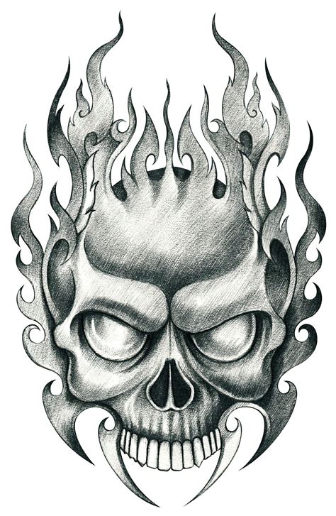 Tribal Flame Skull Skulls Drawing Tattoo Design